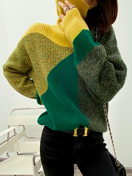 Urban Loose Long Sleeve Color Block Sweater