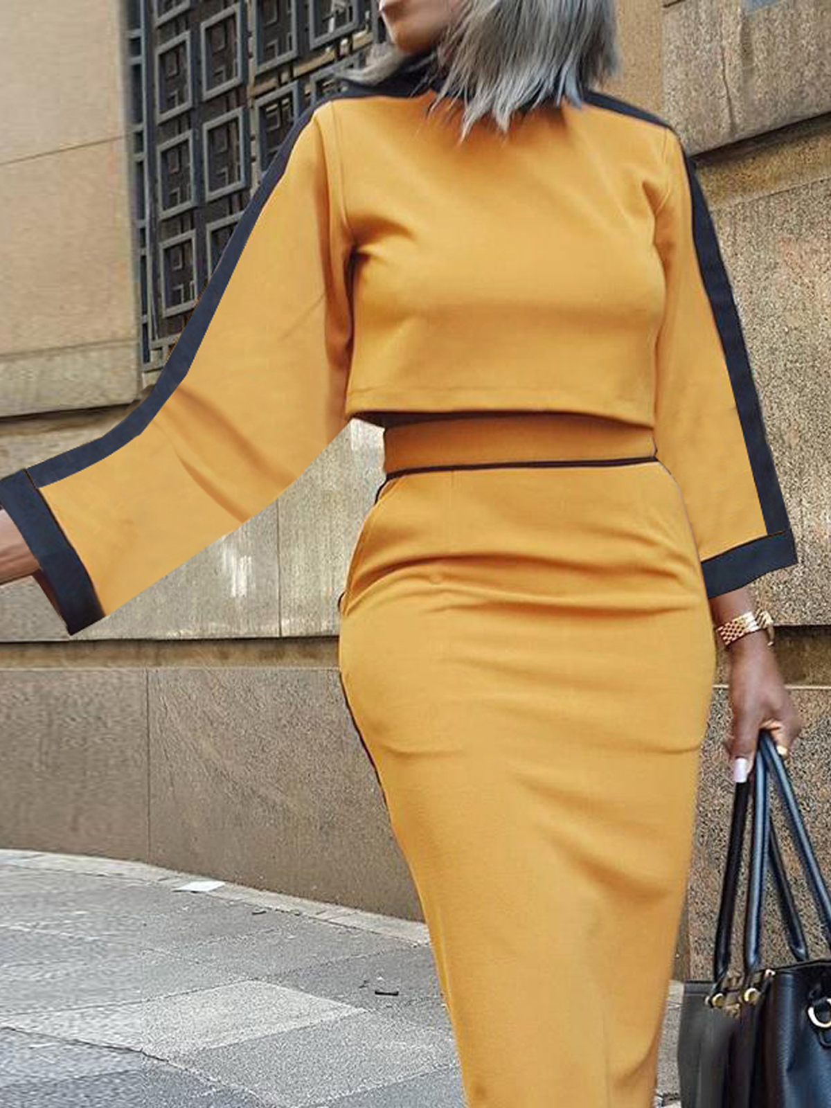 Regular Fit Crew Neck Color Block Long sleeve Elegant Blouse