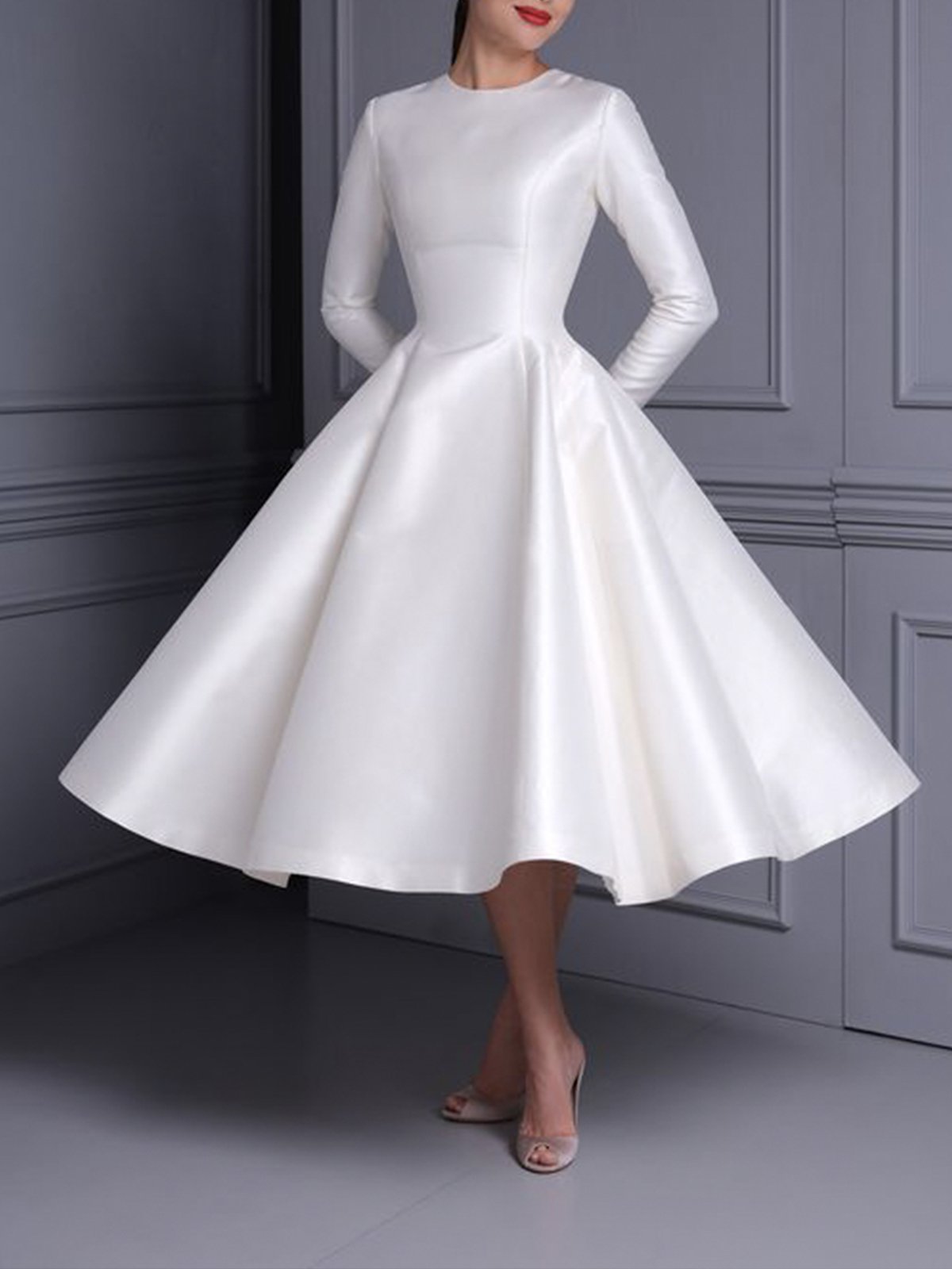 Long sleeve Satin Plain Regular Fit Elegant Dress | stylewe