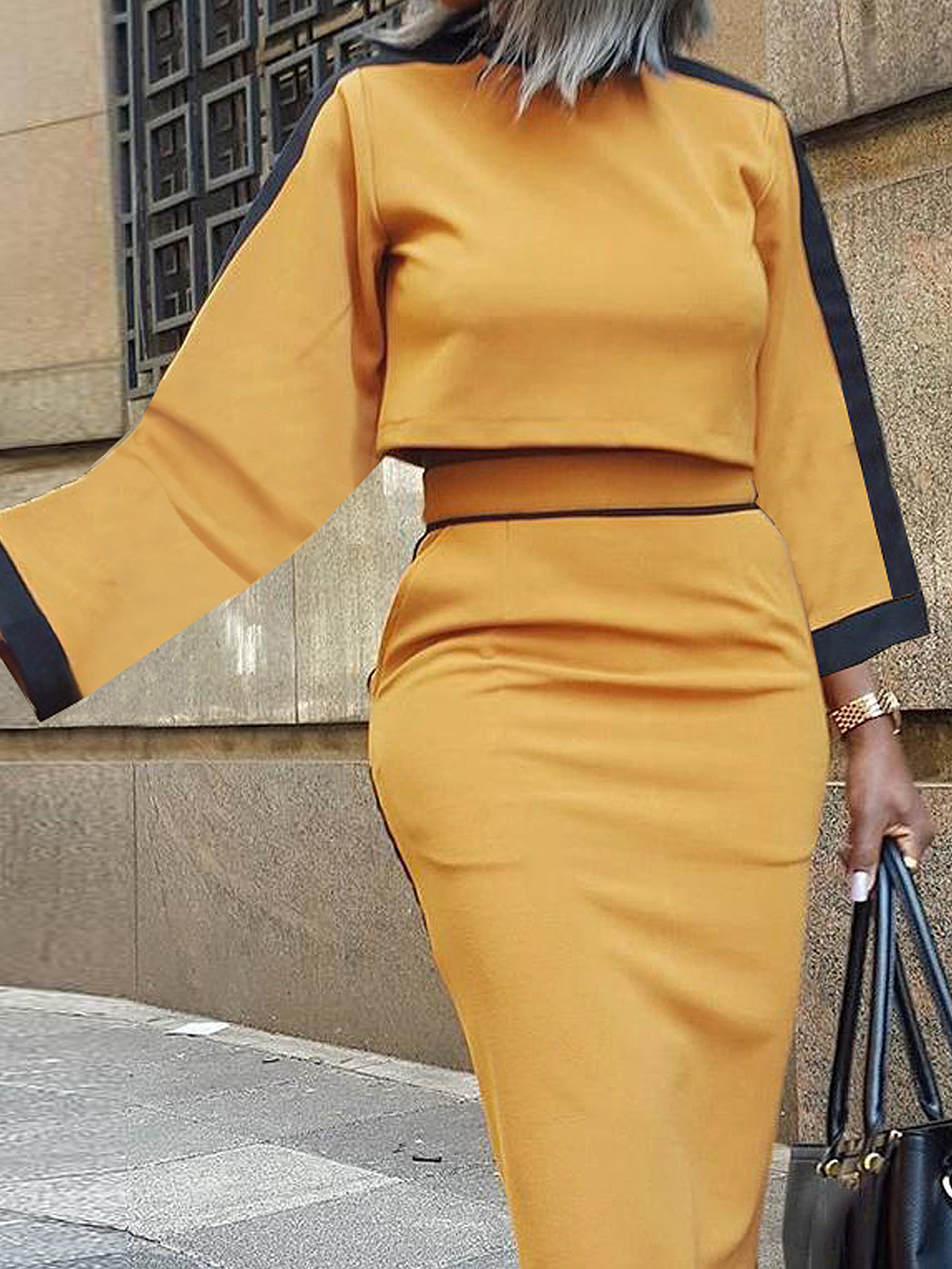 Regular Fit Crew Neck Color Block Long sleeve Elegant Blouse