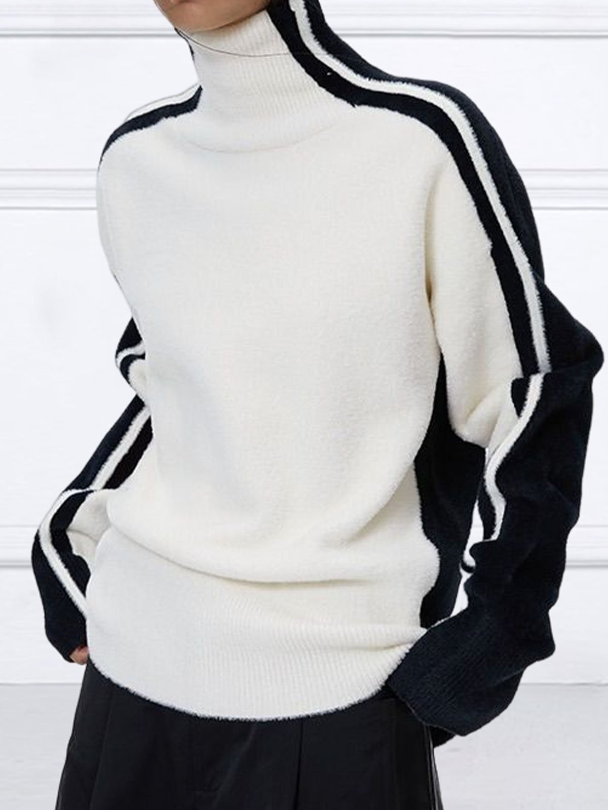 Color Block Loose Urban Turtleneck Loose Sweater stylewe