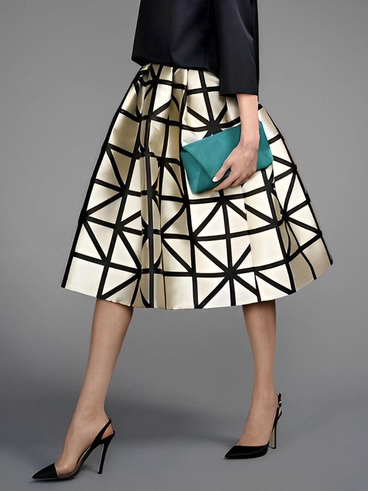 Regular Fit Elegant Geometric Midi Skirt