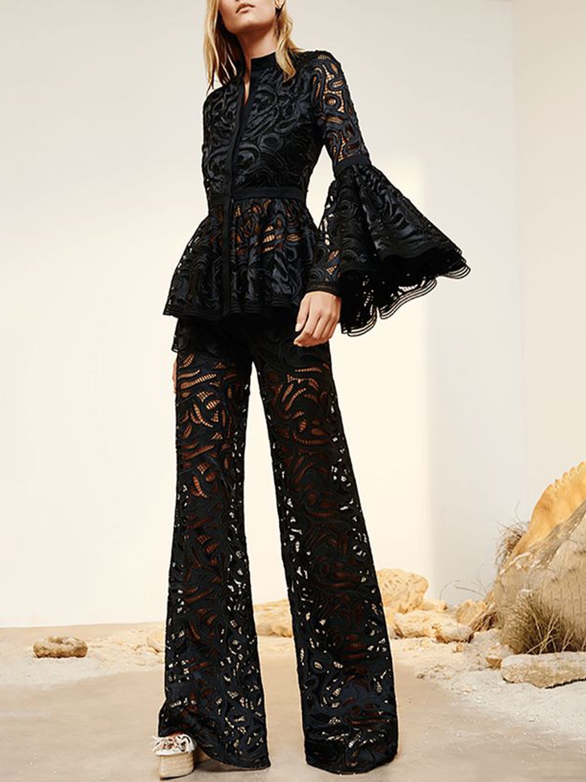 Flare Sleeve Regular Fit Plain Elegant Blouse