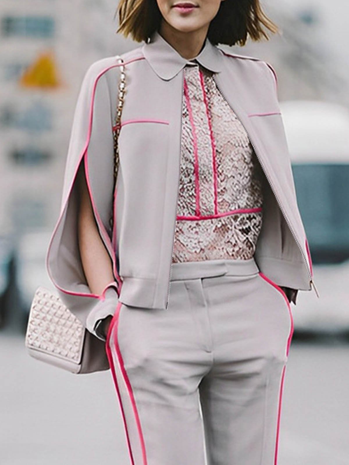 Color Block Loose Shirt Collar Urban Jacket stylewe