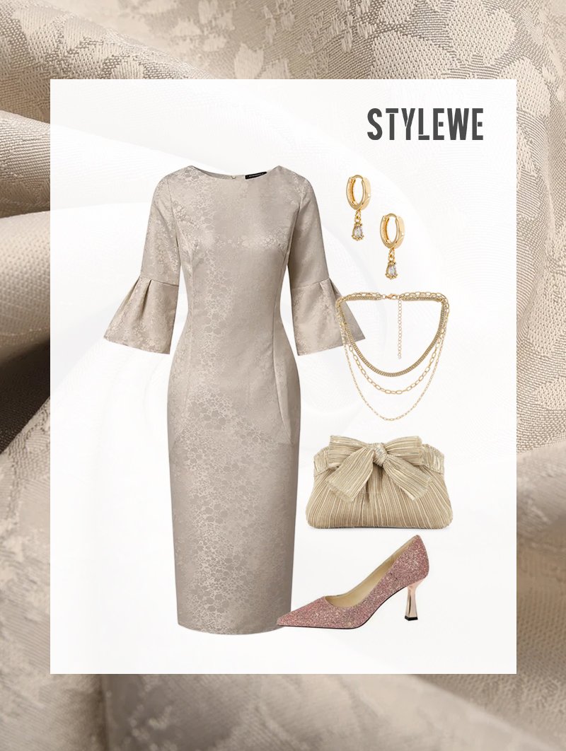 Plain Regular Fit Elegant Midi Dress Wedding