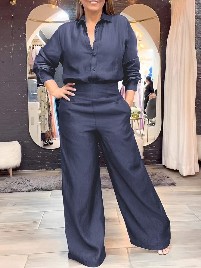 Plain Urban Shirt Collar Faux Denim Blouse