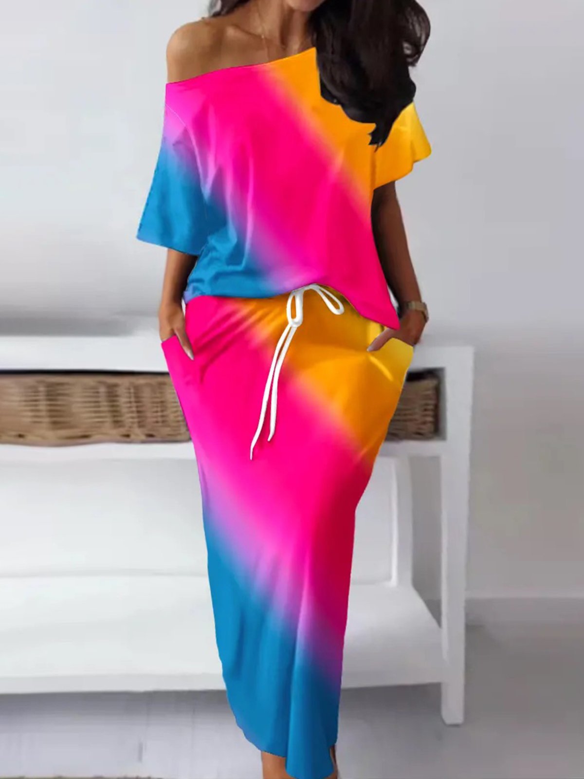 Regular Size Vacation Loose Ombre Skirt