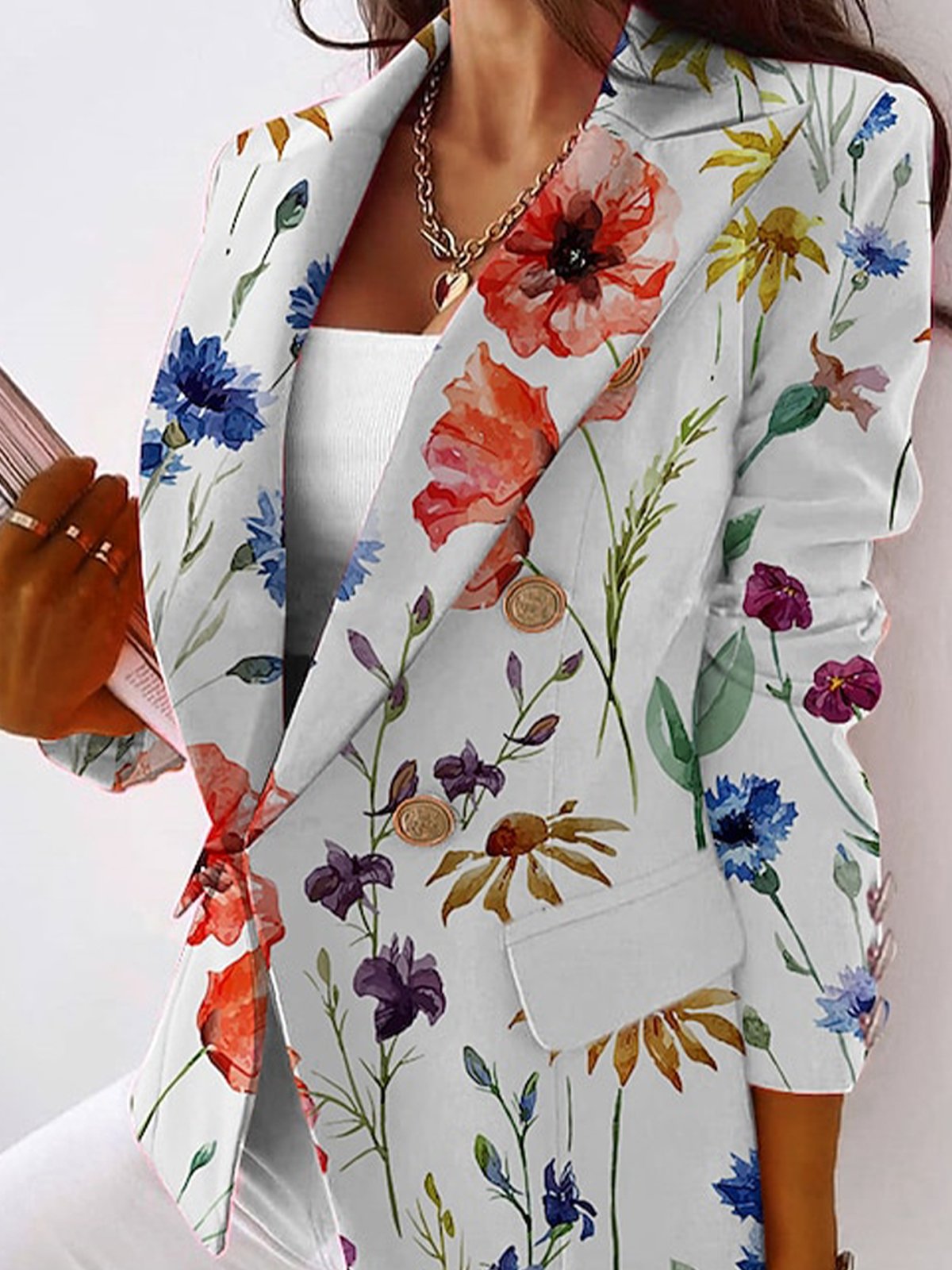 Regular Fit Elegant Floral Print Lapel Collar Blazer | stylewe