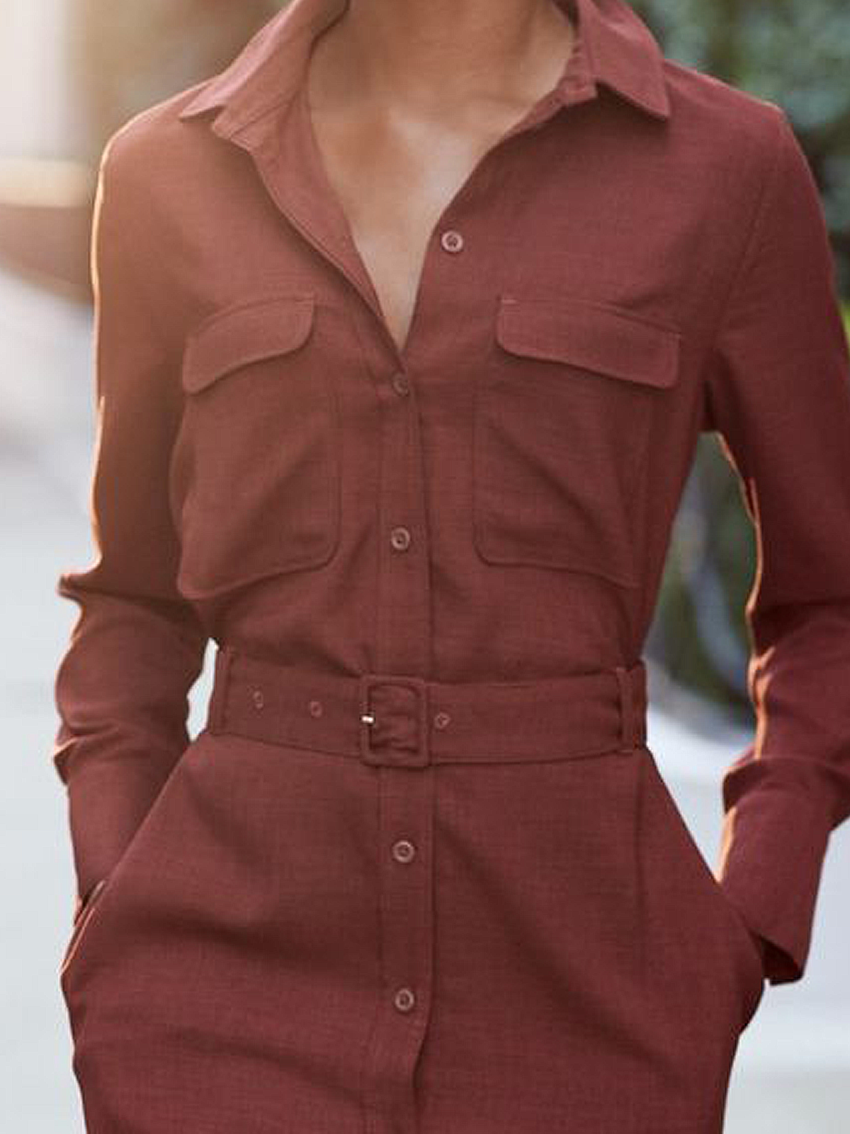 Urban Regular Fit Long sleeve Shirt Dress With Belt