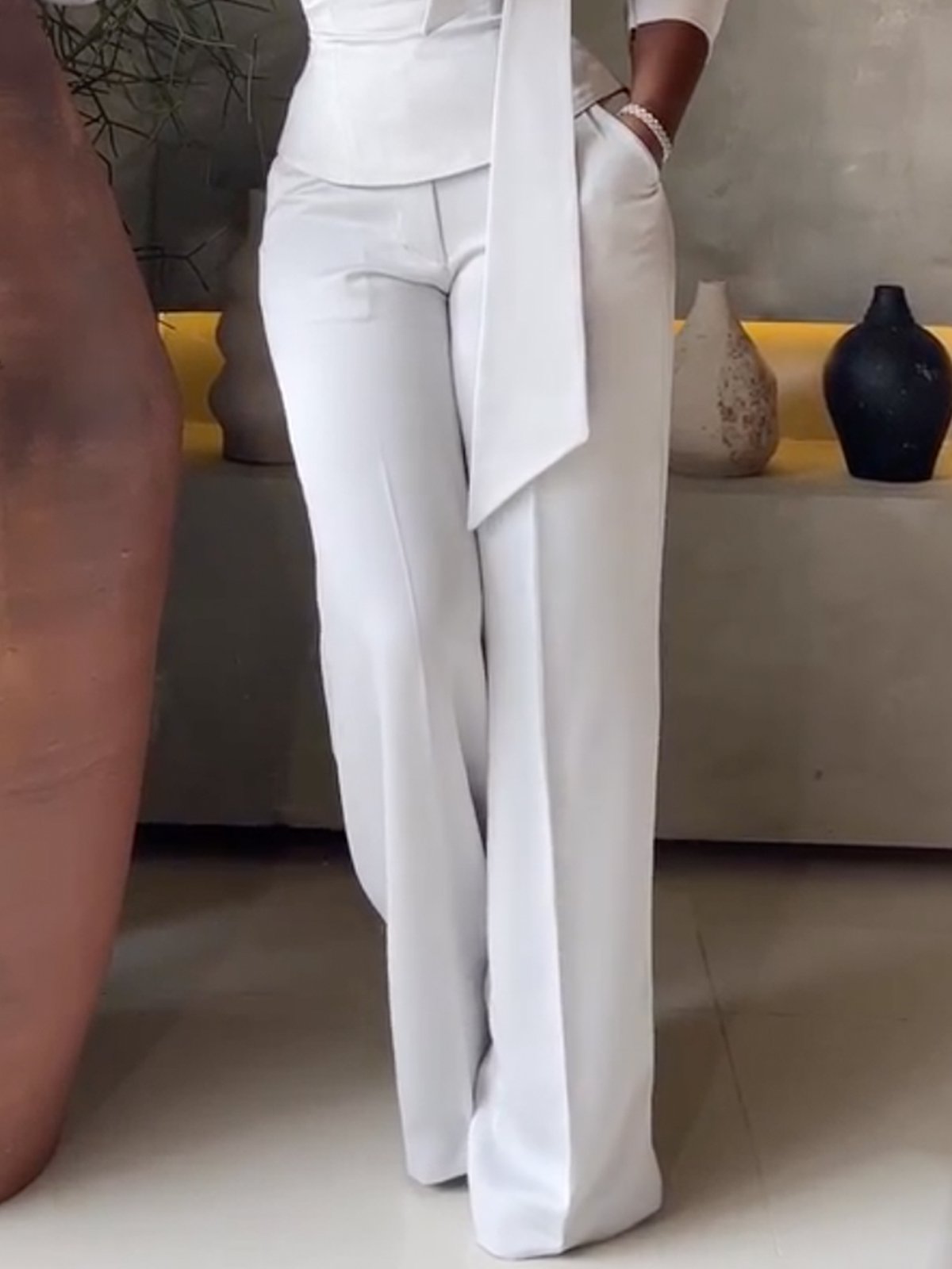 Regular Fit Plain Elegant Straight Pants | stylewe