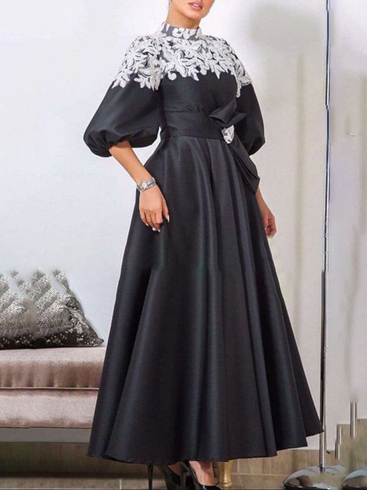 Elegant Loose Color Block Dress With Belt | stylewe