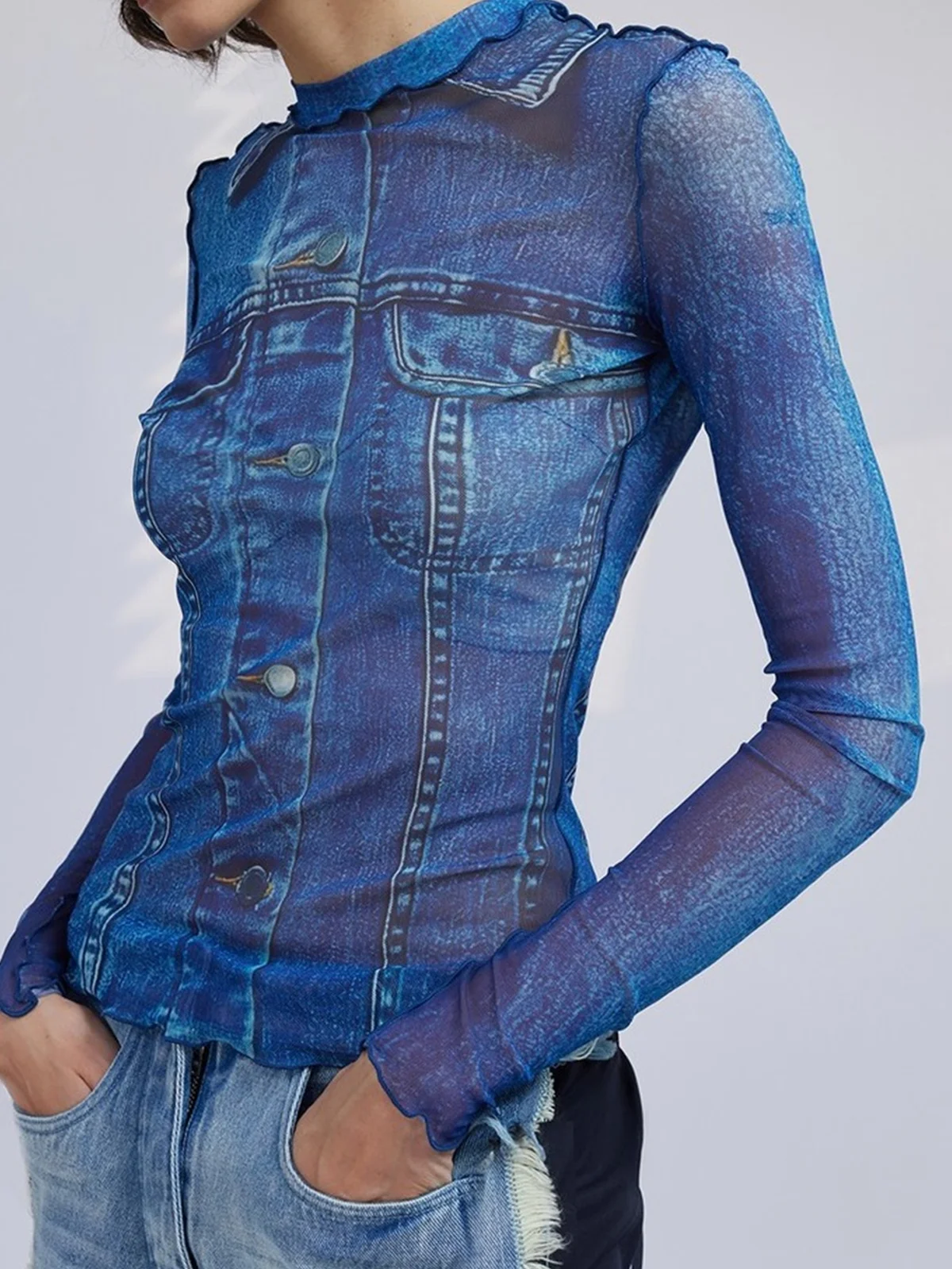 High Elasticity Regular Fit Stand Collar Long Sleeve Urban T-Shirt