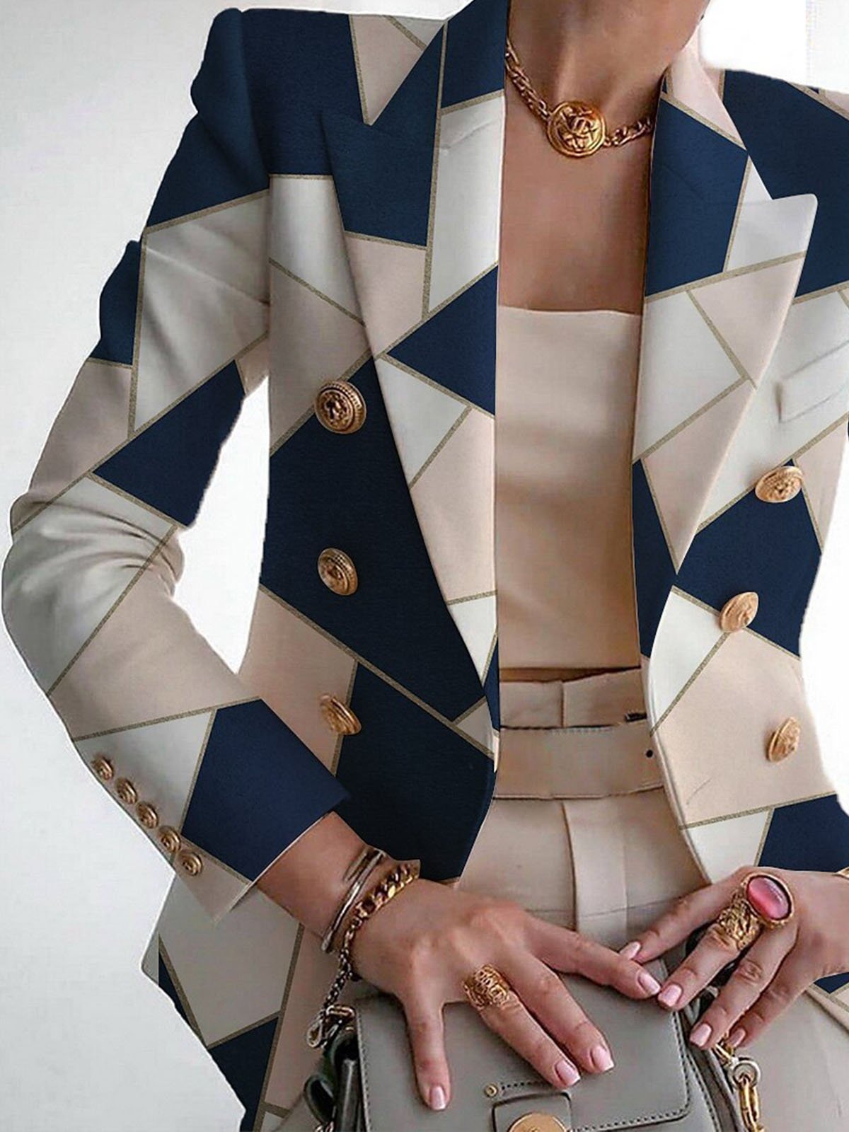 Regular Fit Lapel Collar Geometric Urban Blazer stylewe