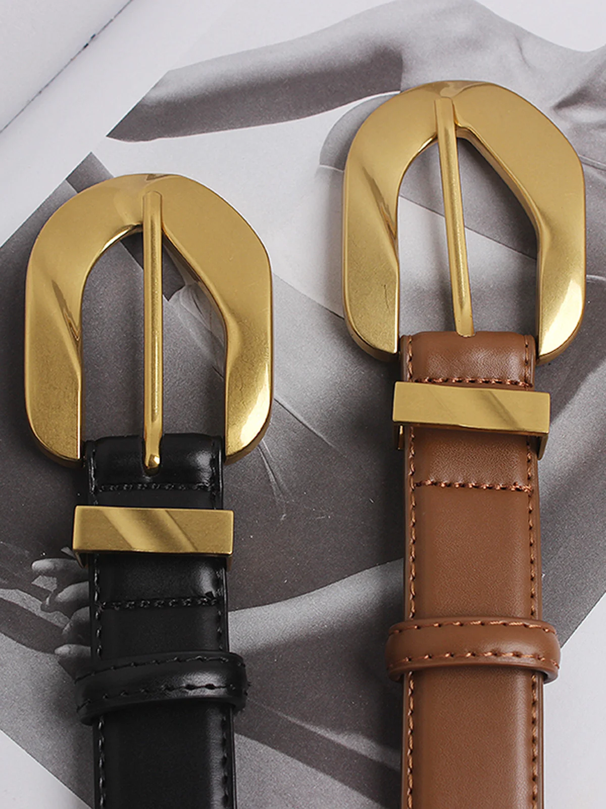 Ladies Leather Large Metal Buckle Belt