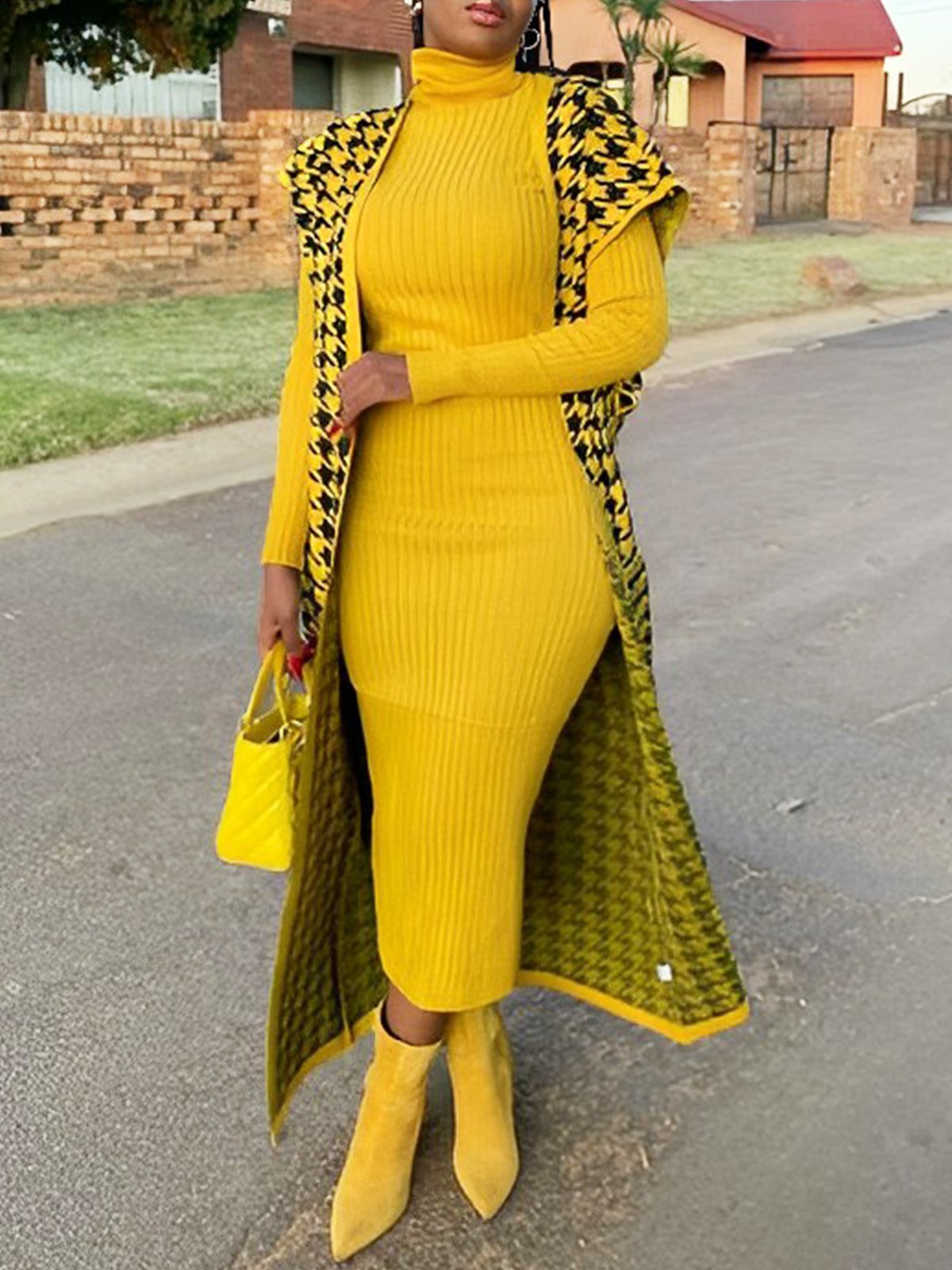 Urban Plain Turtleneck Long Sleeve Sweater Dress