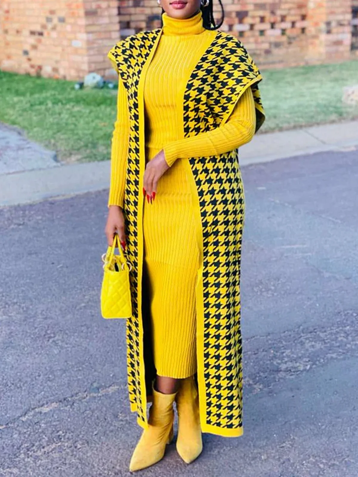 Urban Plain Turtleneck Long Sleeve Sweater Dress