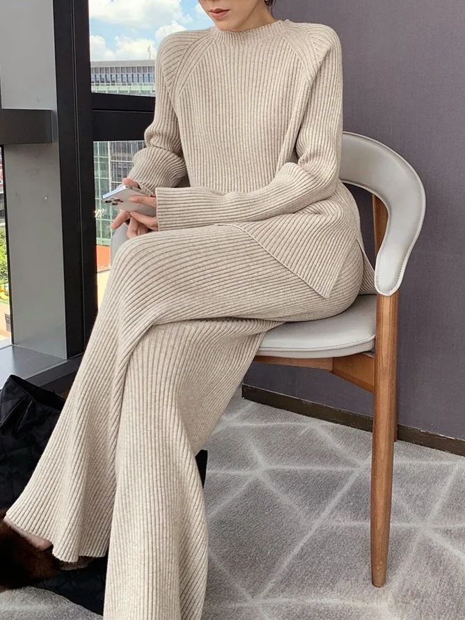 Plus Size Loose Plain Crew Neck Urban Sweater