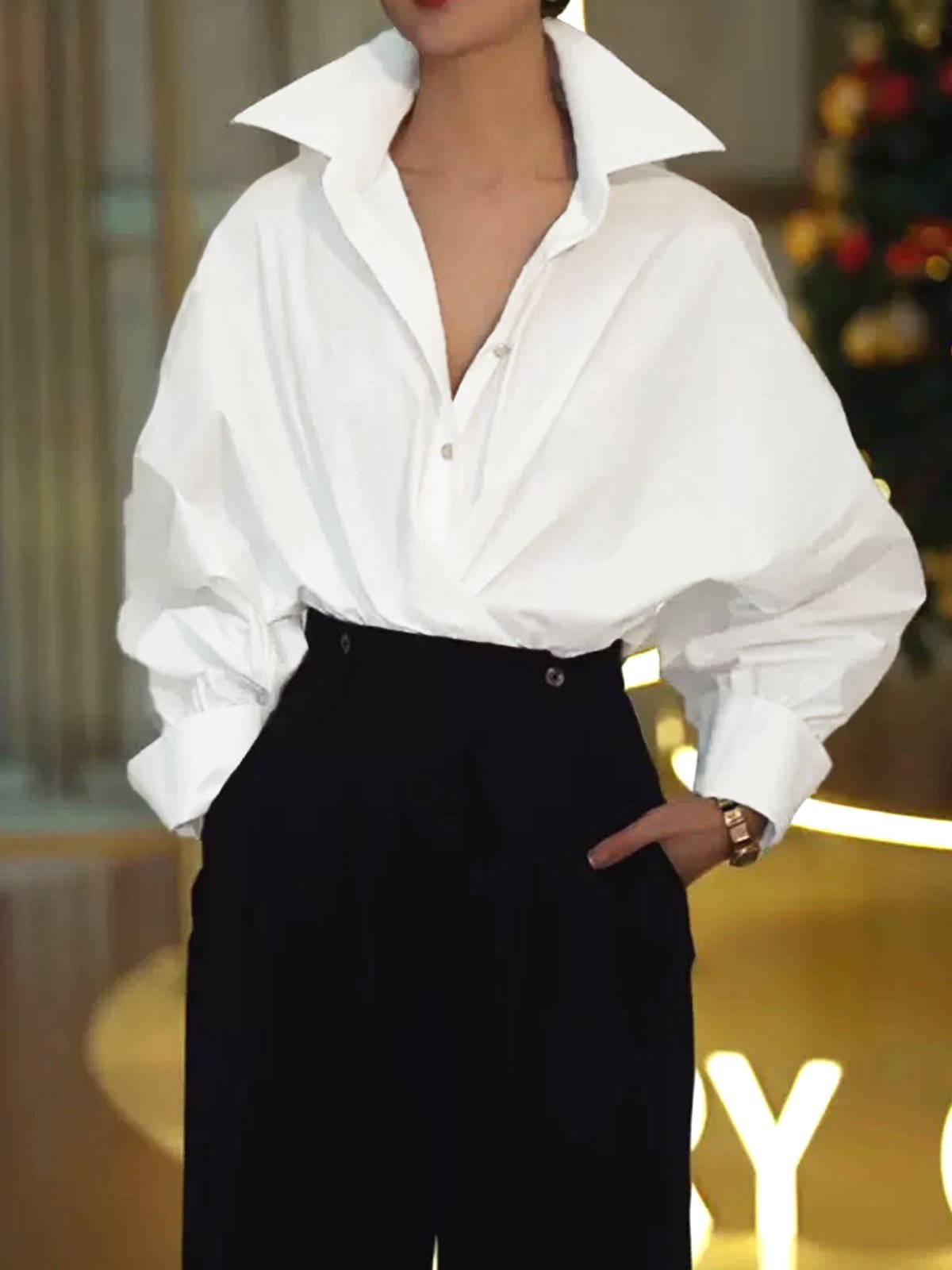 Plain Shirt Collar Loose Urban Blouse stylewe