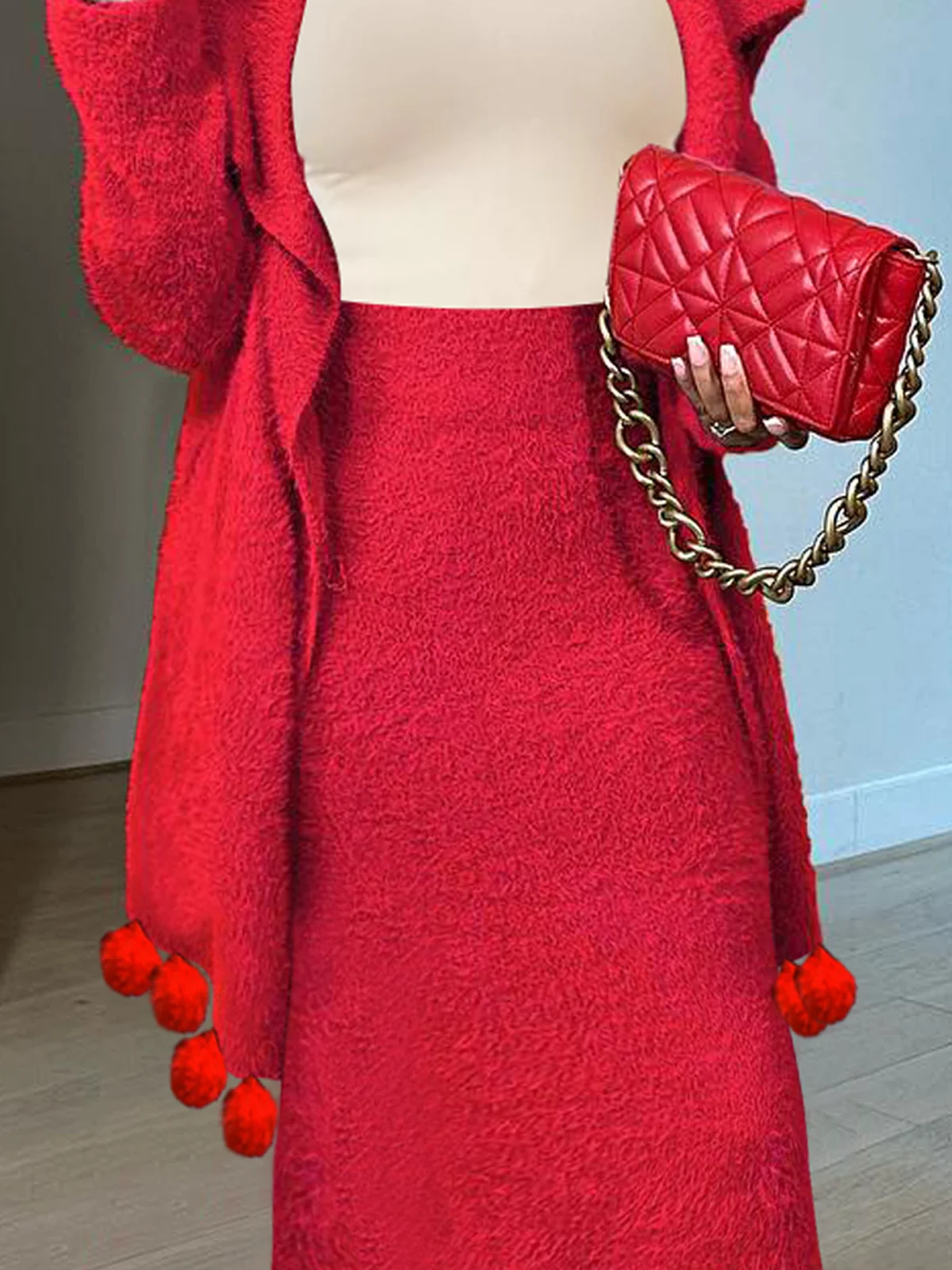 High Elasticity Shawl Collar Long Sleeve Elegant Loose Mid-long Cardigan