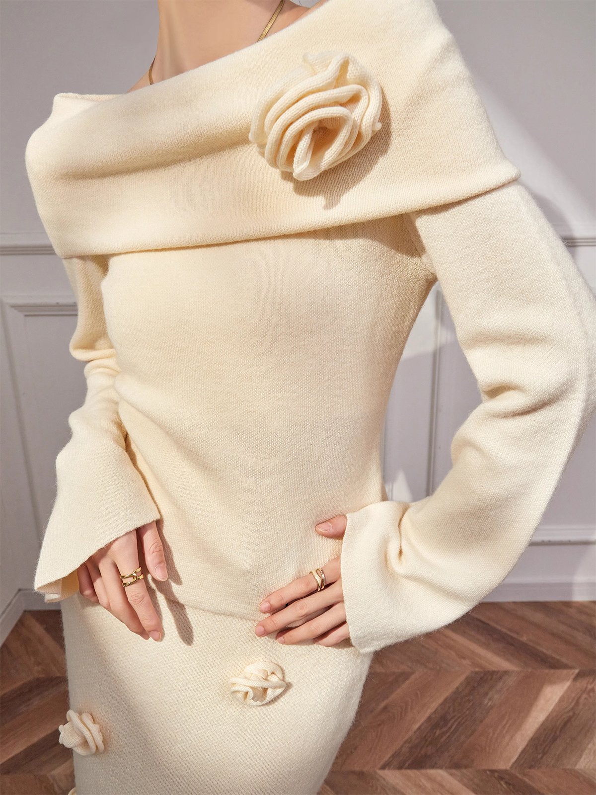 Cold Shoulder Elegant Plain Long Sleeve Sweater