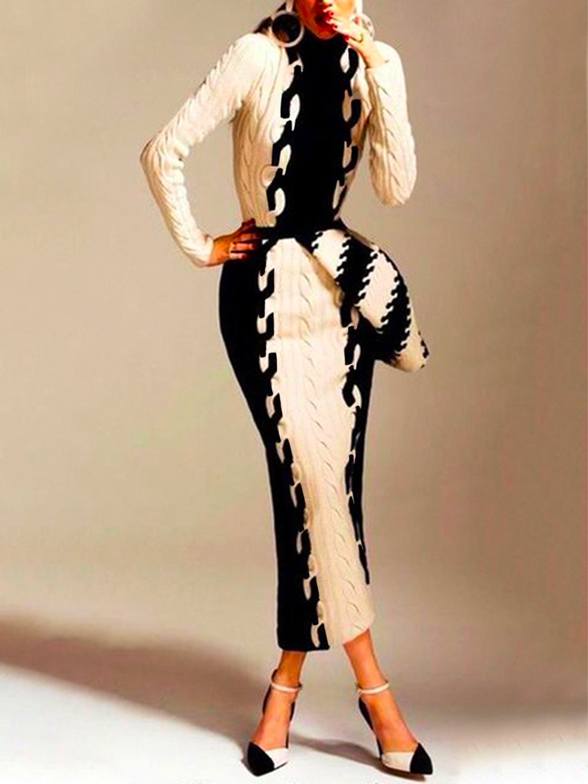 Urban Tight Color Block Midi Skirt