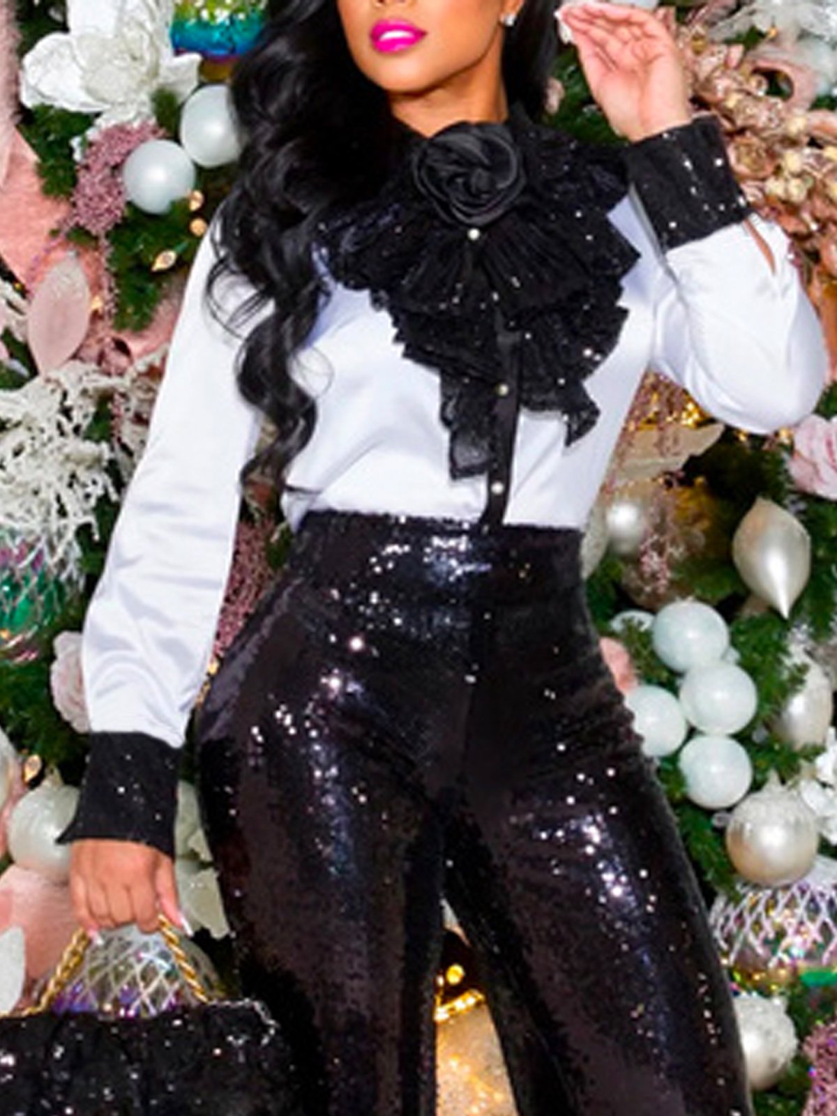 Color Block Elegant Regular Fit Long Sleeve Blouse