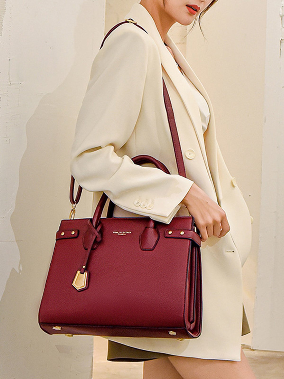 Women Minimalist Large Capacity Urban Tote Bag with Crossbody Strap