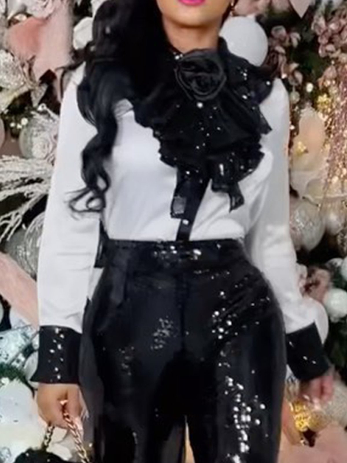 Color Block Elegant Regular Fit Long Sleeve Blouse