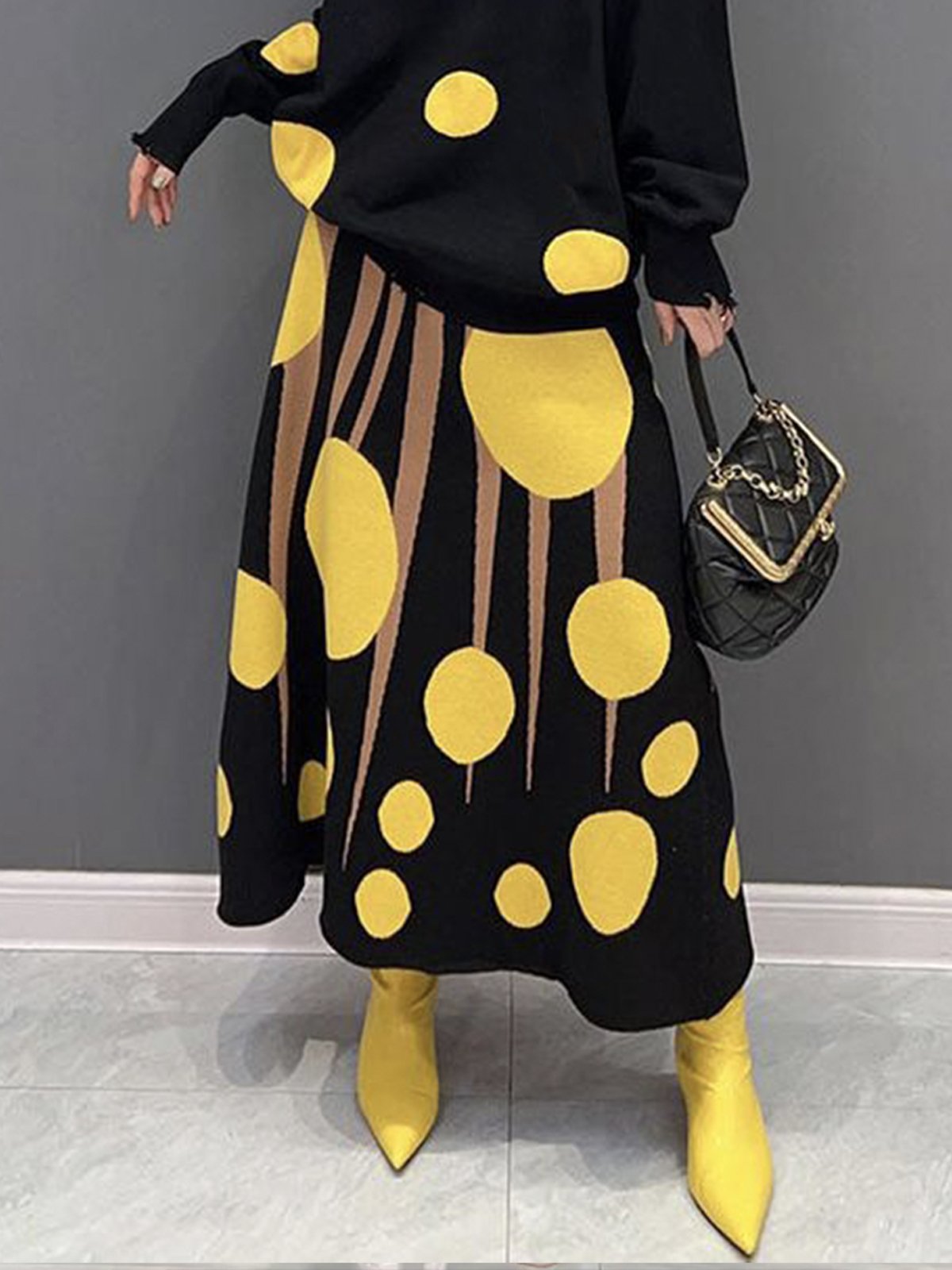 Plus Size Daily Urban Acrylic Polka Dots Skirt