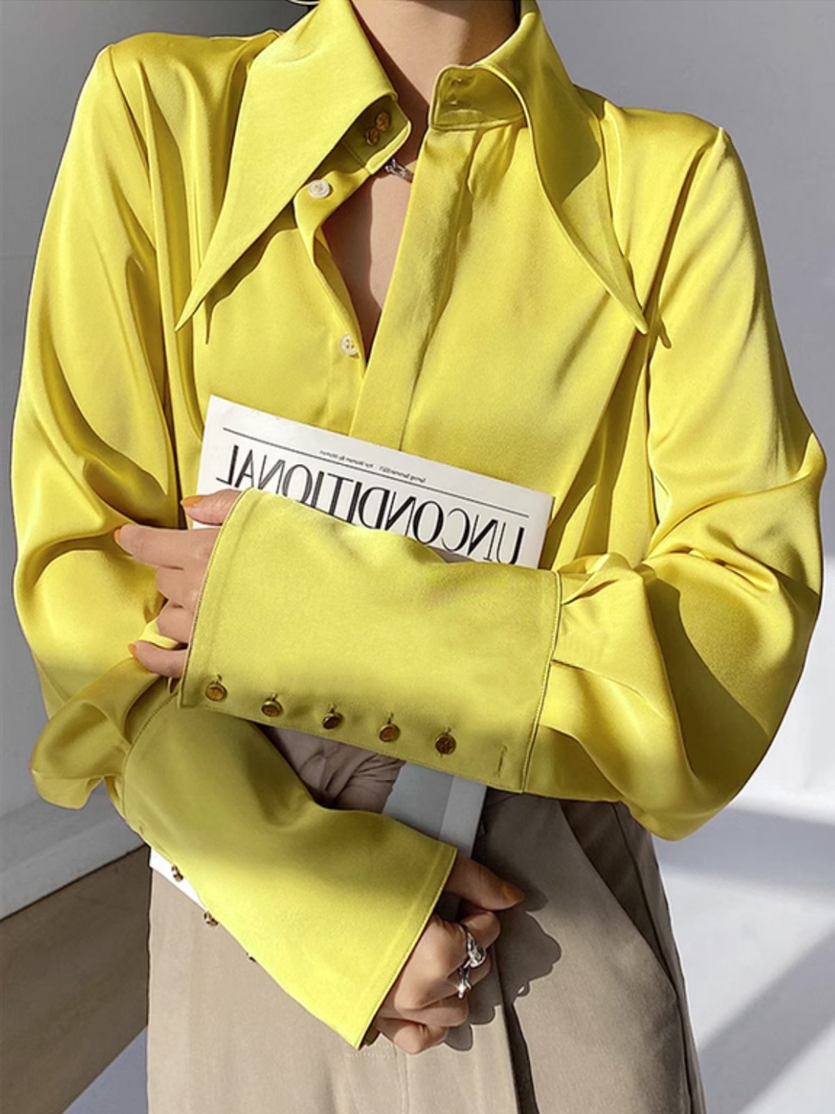 Plus Size Urban Plain Regular Fit Shirt Collar Blouse stylewe