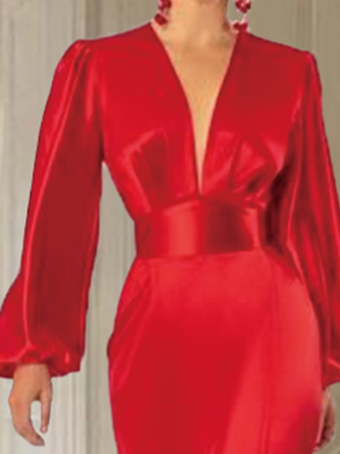 Party Red Satin Waist Dress