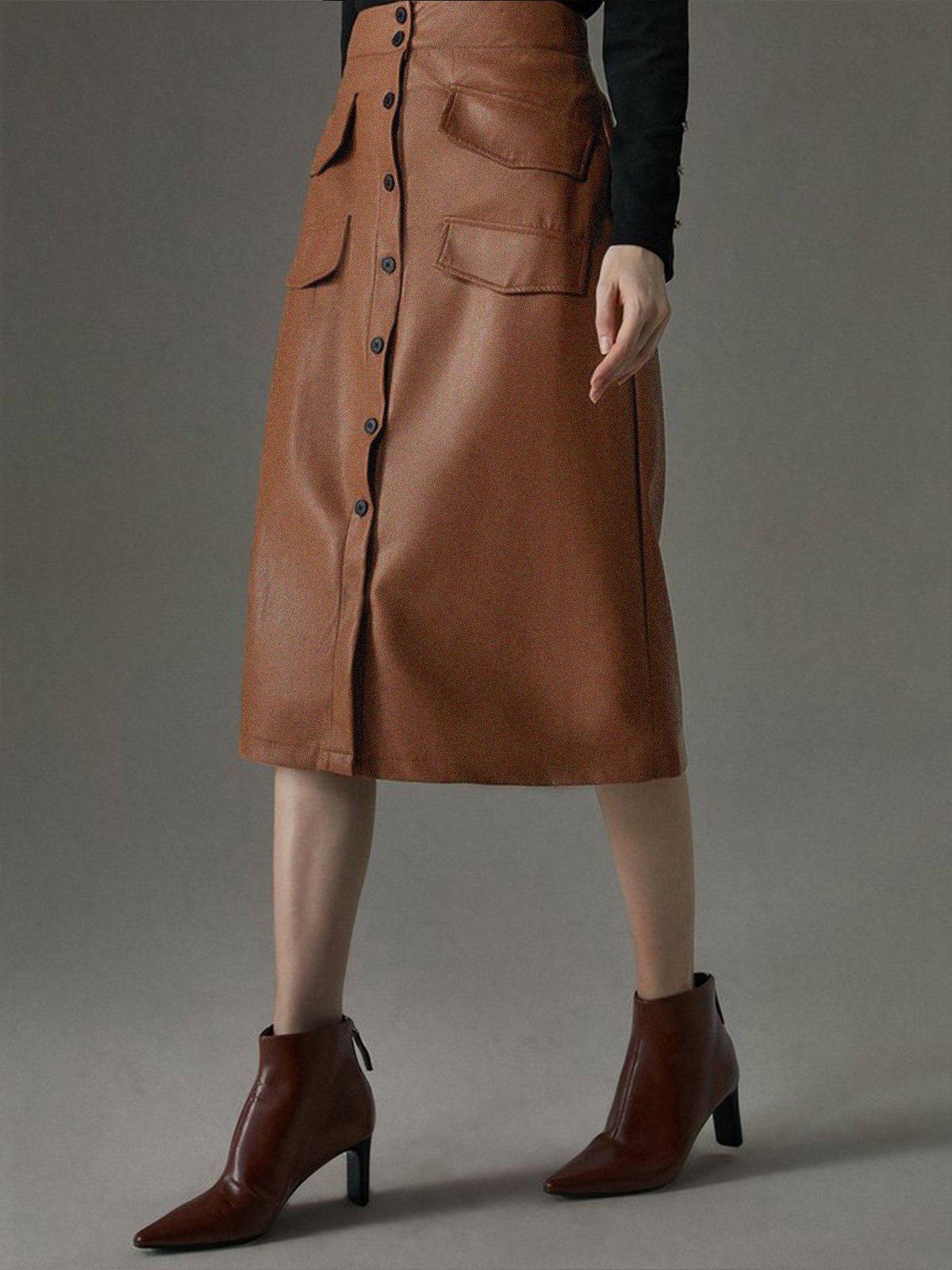 Plain Regular Fit Urban Pu Faux Leather Skirt