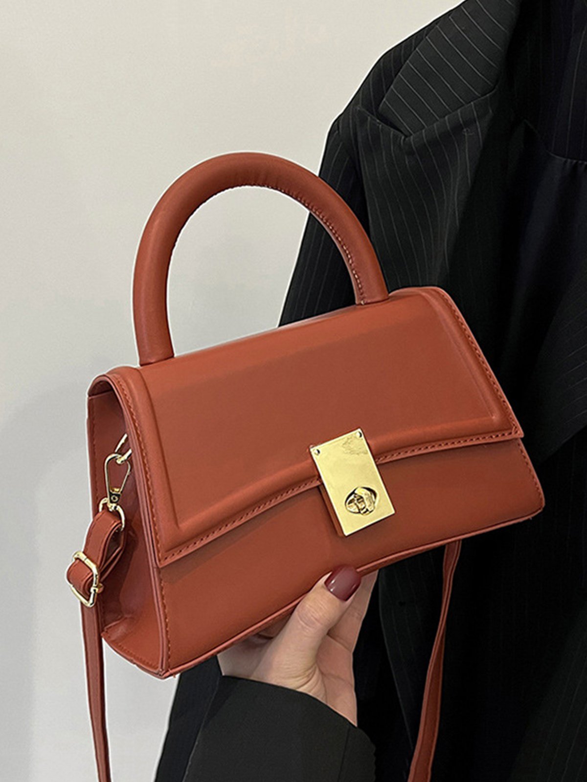 Women Minimalist Hourglass Handbag Twist Lock Crossbody Bag
