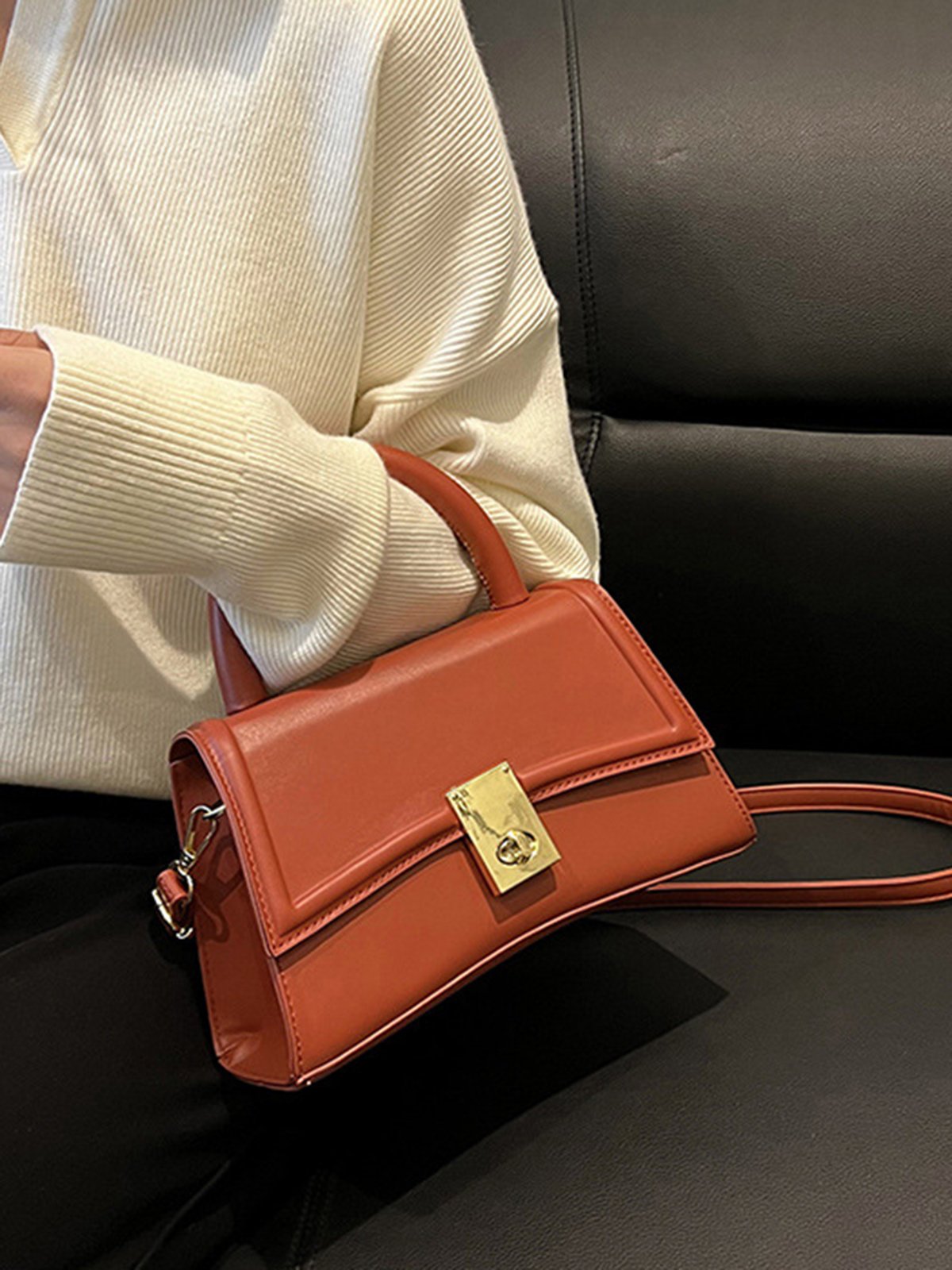 Women Minimalist Hourglass Handbag Twist Lock Crossbody Bag