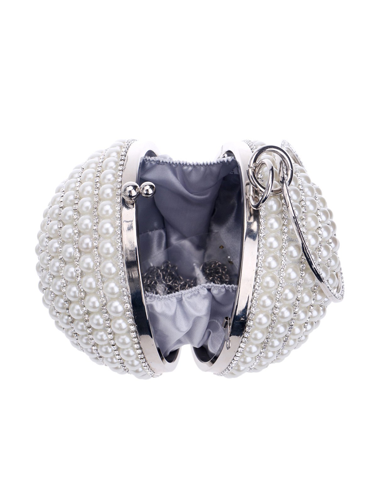 Imitation Pearl Round Ball Handbag with Crossbody Chain Rhinestones Clutch Bag for Wedding Cocktail Party Banquet Prom