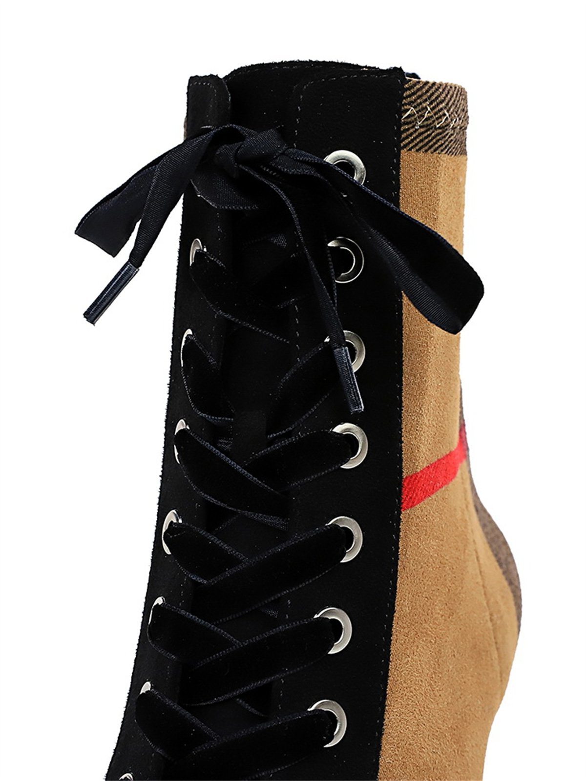 Color-block Fashion Lace-Up Stiletto Heel Boots with Back Zip
