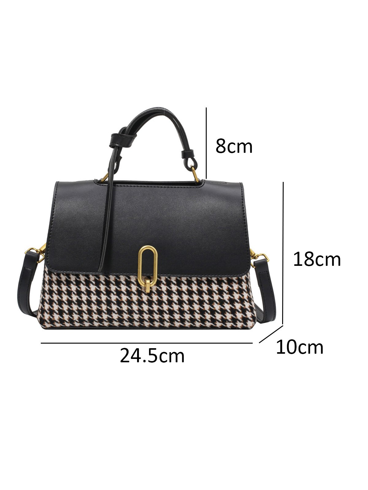 Metal Decor Houndstooth Pattern Flap Trapezoidal Handbag Commuting Crossbody Bag
