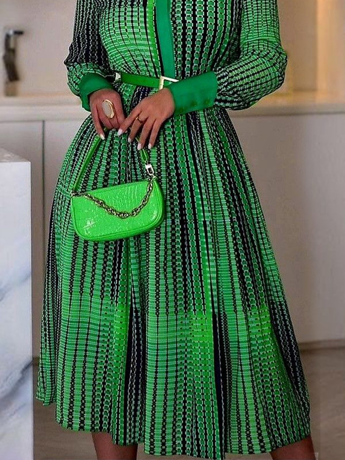 Regular Fit Urban Random Print Shirt Collar Dress With No Belt stylewe