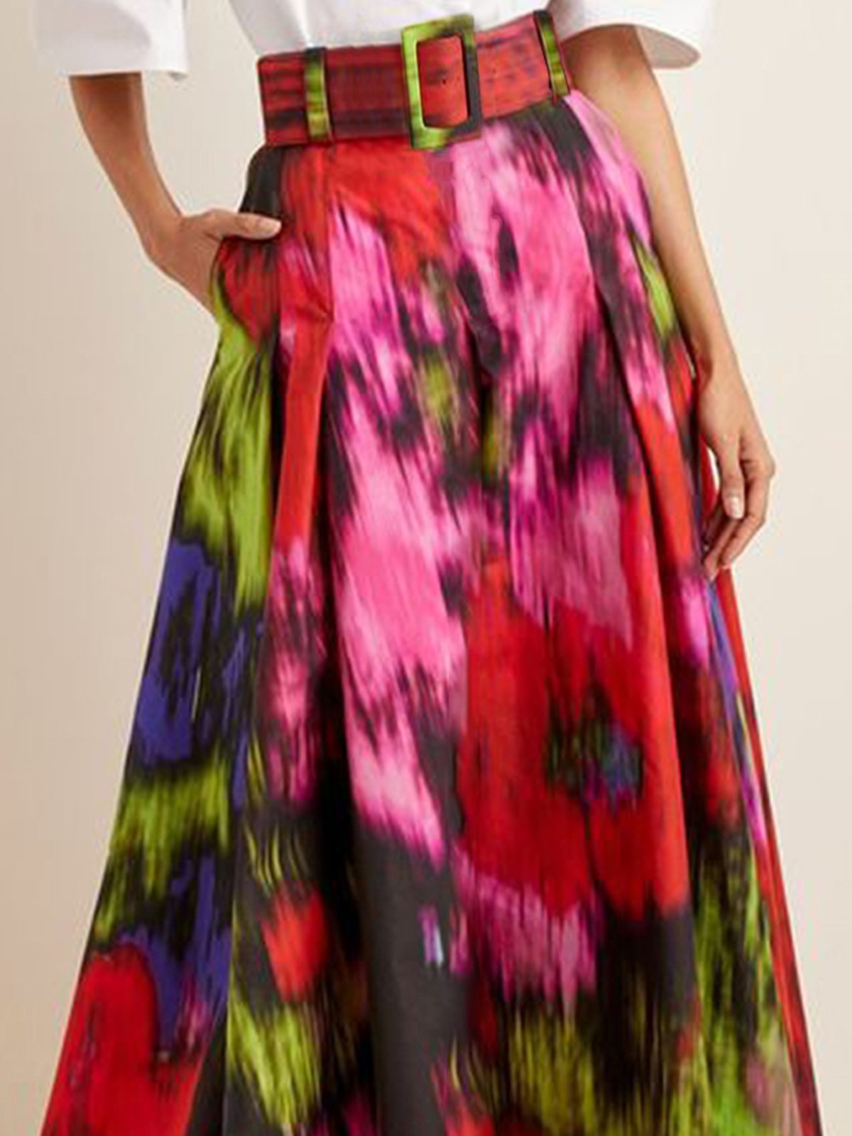 Loose Elegant Floral Pattern Skirt With Belt