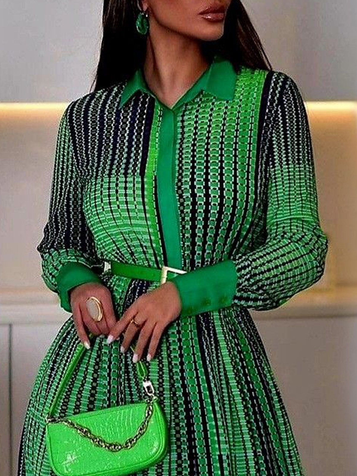 Regular Fit Urban Random Print Shirt Collar Dress With No Belt stylewe