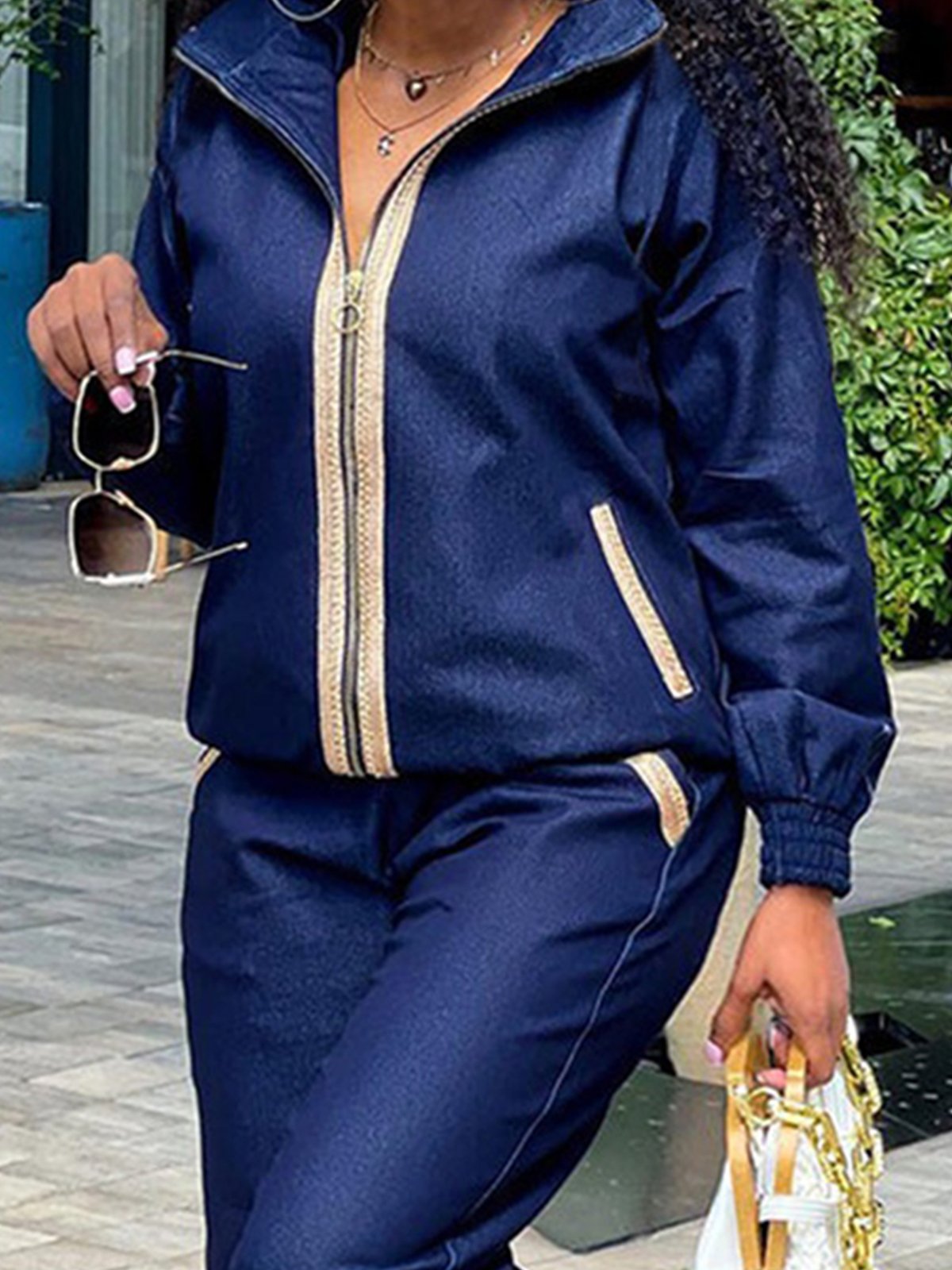 Casual Loose Plain Zipper Long Sleeve Jacket stylewe