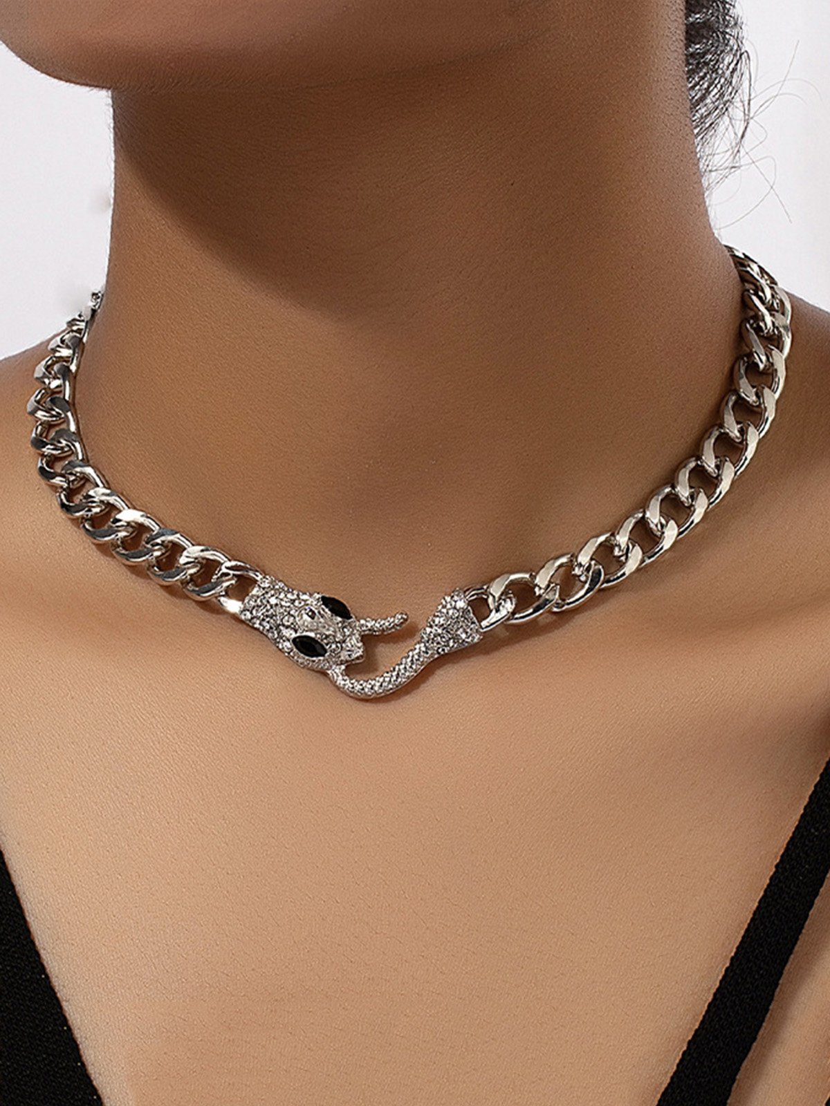 Rhinestone Snake Necklace Fashion Party Metal Chain Choker