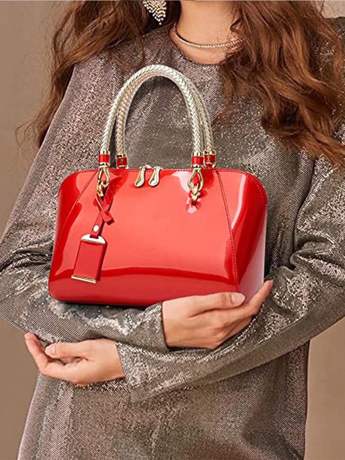 Elegant Artificial Patent Leather Handbag Commuting Crossbody Bag