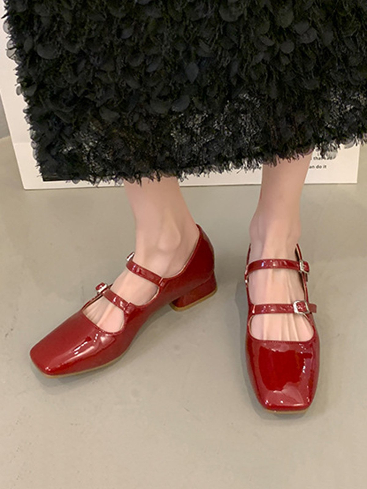 Women Minimalist Square Toe Low Heel Mary Jane Shoes