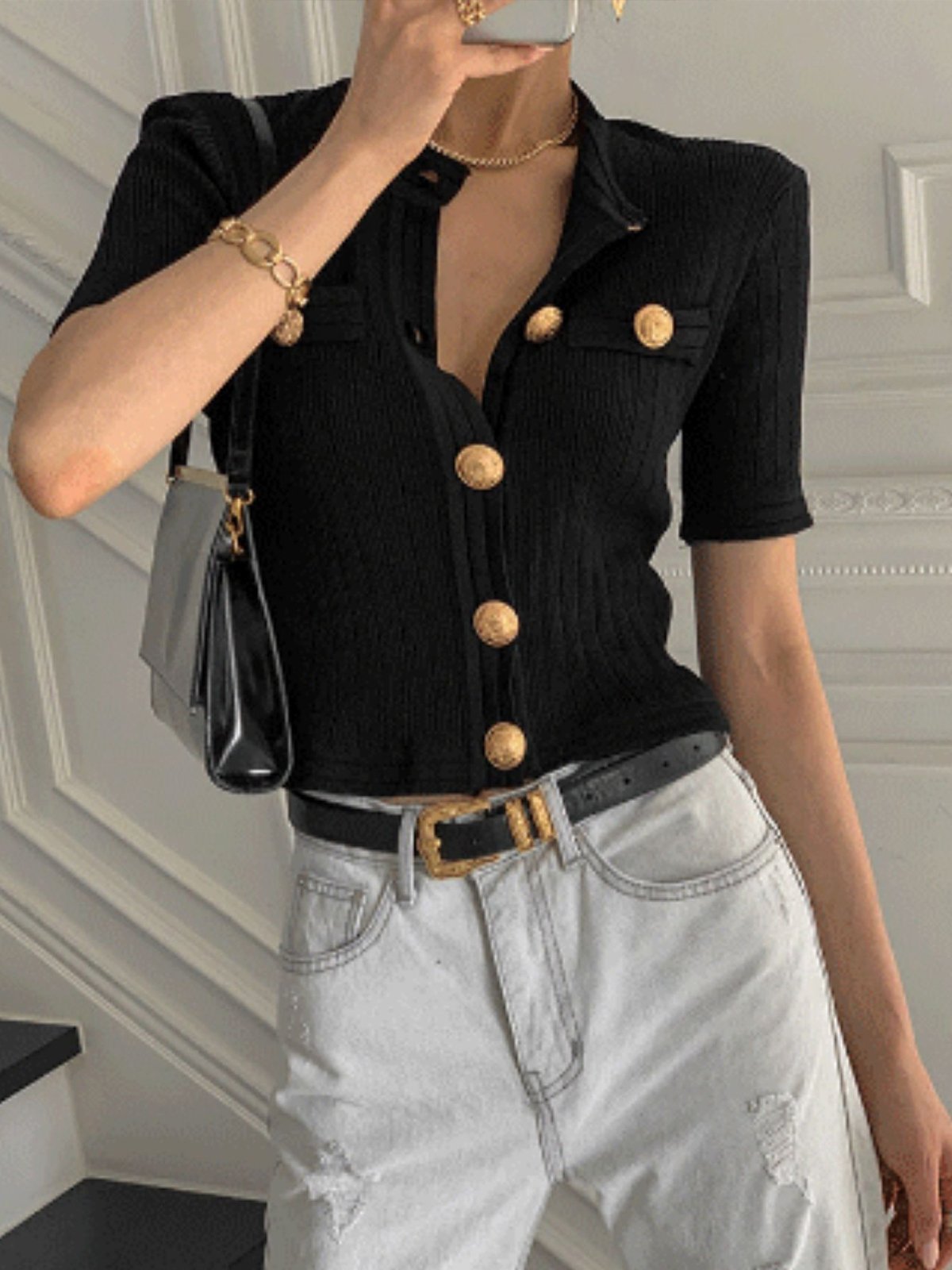 Daily Buttoned Plain Casual T-Shirt