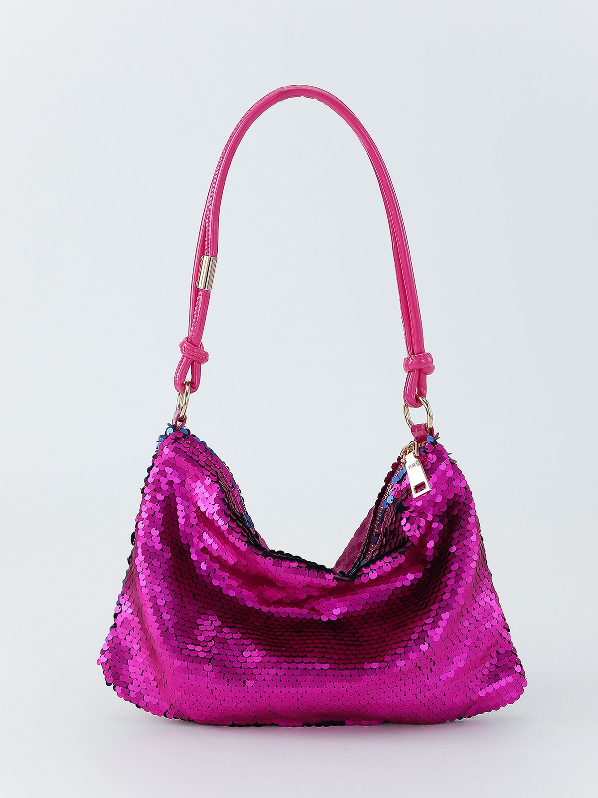 Sequin Decor Zipper Hobo Bag Knot Underarm Bag For Prom and Party Events