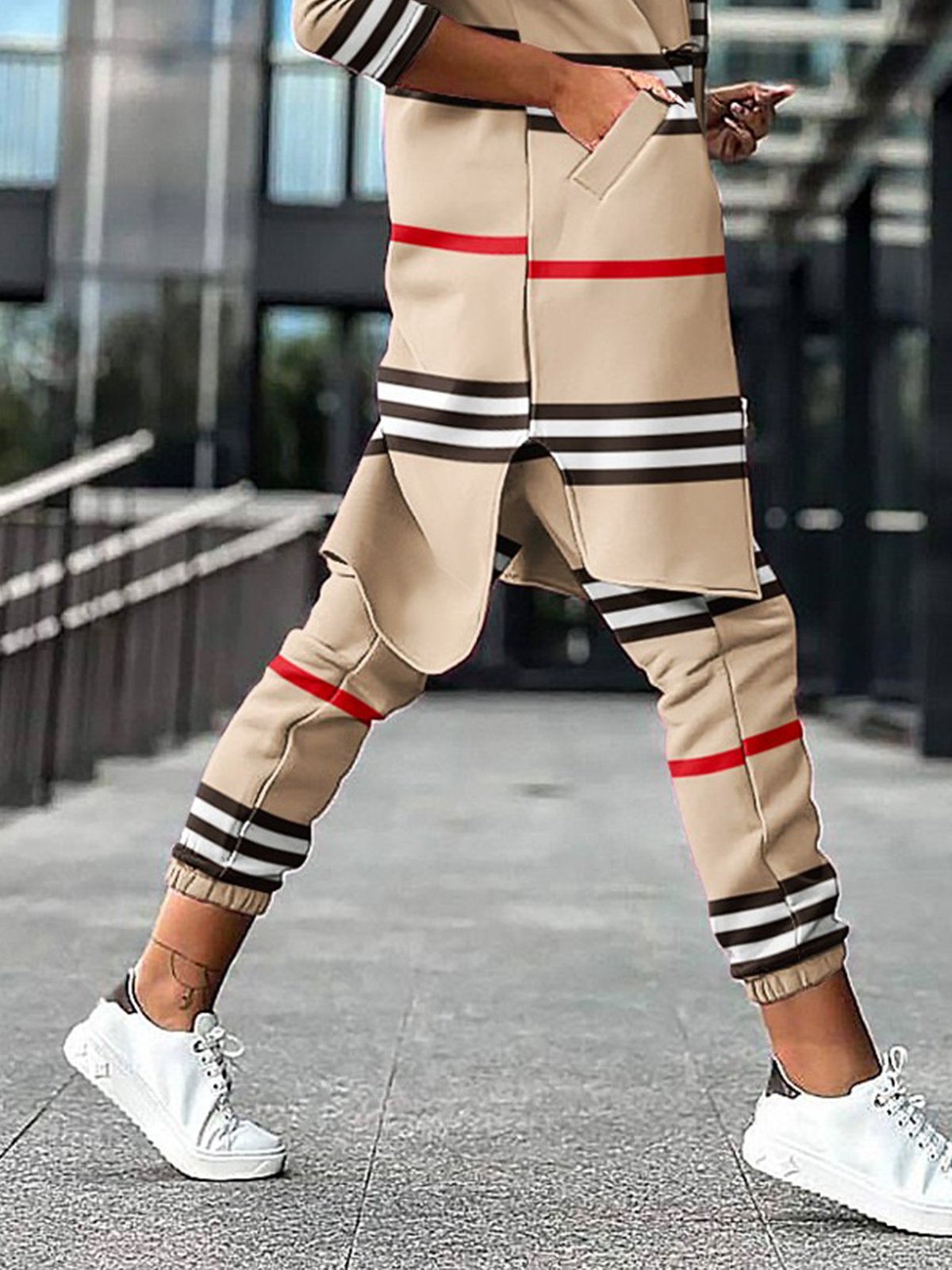 Plus Size Daily Striped Regular Fit Urban Pants