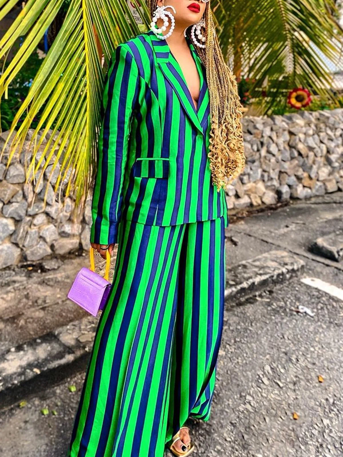 Urban Lapel Collar Striped Long Sleeve Loosen Blazer