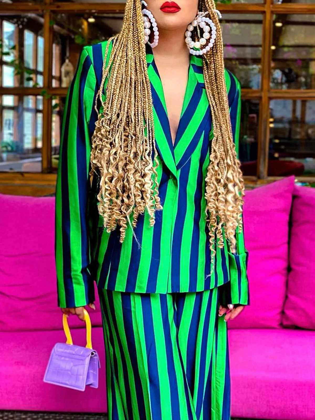 Urban Lapel Collar Striped Long Sleeve Loosen Blazer