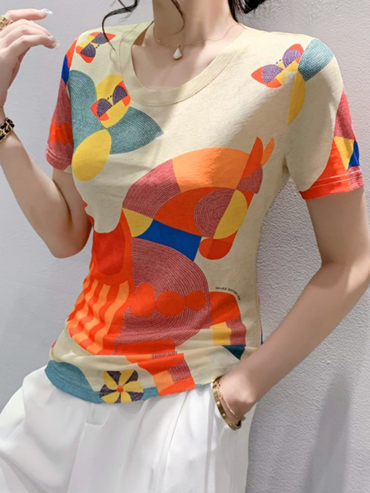 Daily Abstract Graphic Casual Short Sleeve T-Shirt